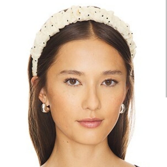 New Lele Sadoughi Kelly Ruched Cream Polka Dot Headband NWT